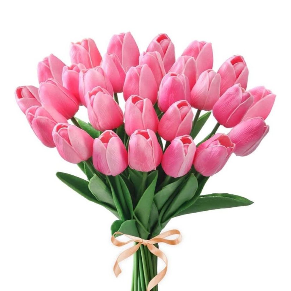 20 Count | Pink Tulips Real Touch Artificial Flowers Wedding Floral Bouquet New - Picture 9 of 11